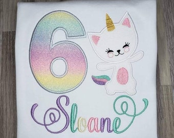 Caticorn Birthday Shirt, Cat Birthday Shirt, Unicorn Birthday Shirt, 4th Birthday Shirt, 8th Birthday Shirt, Catacorn, Cat Unicorn applique