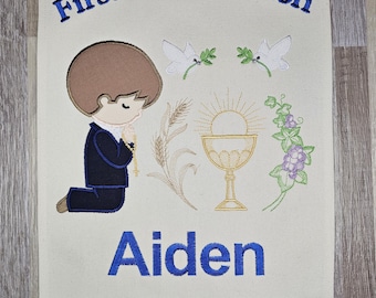 Holy Communion Banner, personalized First communion sign, Embroidered communion hanging banner, custom communion keepsake gift