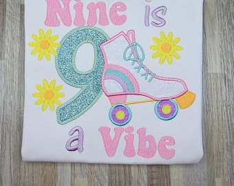 ANY AGE!! Girls embroidered roller skate theme birthday short, rolling into birthday outfit, personalized skating birthday shirt