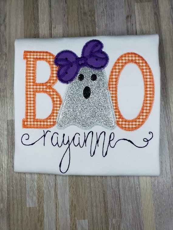 Girls Halloween shirt/ Boo ghost shirt/ Girl ghost shirt/ Cute Halloween shirt/ Embroidered Halloween shirt with name/ Applique Halloween