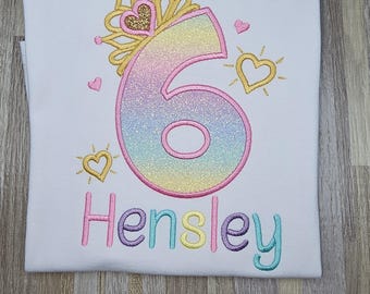 Any age!! Princess theme birthday shirt, Embroidered birthday shirt, personalized birthday outfit, custom shirt, name shirt
