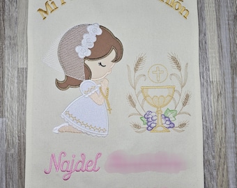 Mi Primera Comunion, Holy Communion Banner, personalized First communion sign, Embroidered hanging banner, custom communion keepsake gift