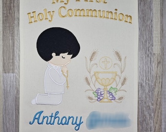 Holy Communion Banner, personalized First communion sign, Embroidered communion hanging banner, custom communion keepsake gift