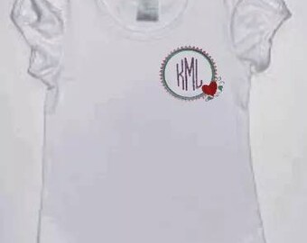 Monogram Girls Shirt, Custom Monogram shirt, Girls Valentine's day monogram shirt, Embroidered monogram shirt,