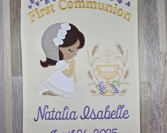Holy Communion Banner, personalized First communion sign, Embroidered communion hanging banner, custom communion keepsake gift