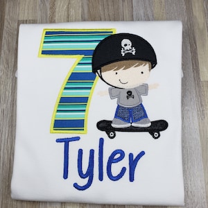 Boys skateboarding birthday shirt, embroidered birthday shirt, Skateboard theme birthday, skater boy birthday outfit