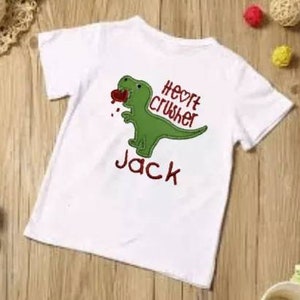 Dinosaur valentine shirt, boys valentines shirt, Heart crusher valentines shirt, embroidered valentine shirt