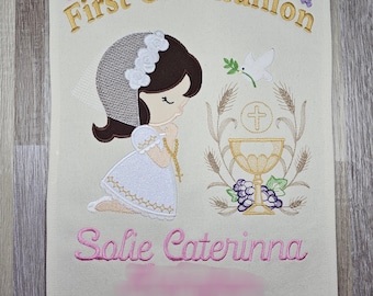 Holy Communion Banner, personalized First communion sign, Embroidered communion hanging banner, custom communion keepsake gift