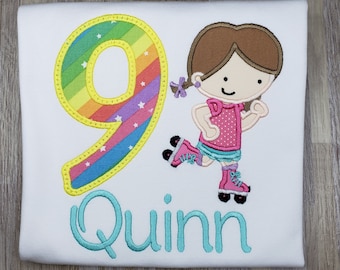 Girls roller skate birthday shirt, girls embroidered birthday shirt, skate birthday shirt, Roller skate theme, personalized birthday shirt