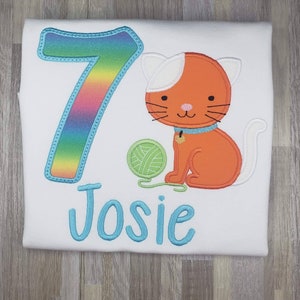 Orange Cat Birthday shirt, Cat theme Birthday shirt, Girls birthday shirt, 7th Birthday shirt