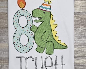 ANY AGE!! Dinosaur theme embroidered boys birthday shirt, applique birthday shirt, personalized name T-Rex tyrannosaurus rex dino shirt