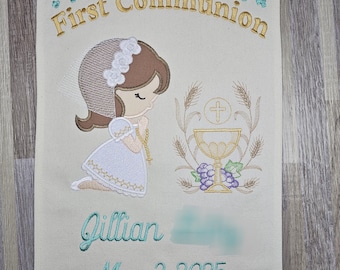 Holy Communion Banner, personalized First communion sign, Embroidered communion hanging banner, custom communion keepsake gift