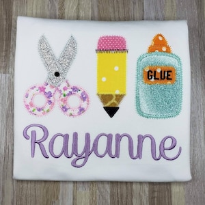Back to school shirt, Personalized applique shirt, Girls custom name shirt, school outfit, embroidered school shirt, girls back to school