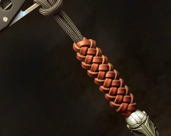 Custom Leather Keychain Lanyard,550 Paracord Keychain with White Brass Bead,Exquisite and Amazing Paracord Lanyard