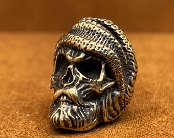 Brass Skull Knife Bead, Hat and Beard, Paracord Lanyard Charm