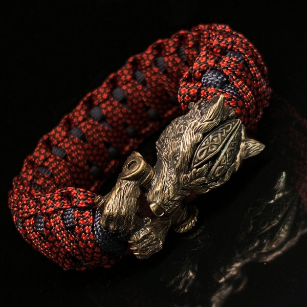 Bracelet paracorde personnalisé « Loup », exquis bracelet personnalisé pour homme avec perle en laiton, taille de poignet personnalisable