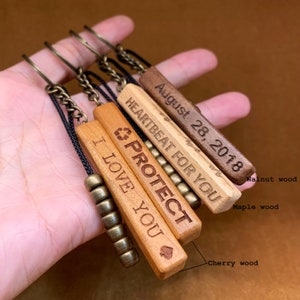 Custom Wood Bar Key Chain with Paracord Bead , 4 Sided Engraved Keychain Personalized for Mom Dad kid Friend , Unique Birthday Gift
