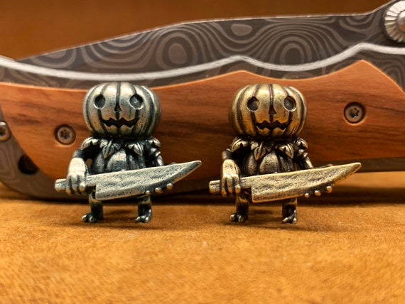 Halloween Copper Knife Bead, Pumpkin Warrior Lanyard Charm