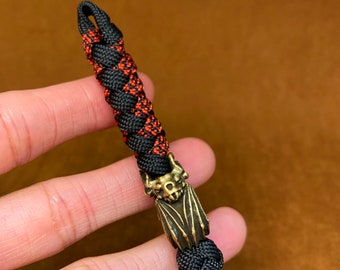 Custom Paracord Keychain Lanyard with Brass Bat Bead