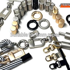 Kit de herrajes para correas de bolsos DIY, puntas de cordón de metal, ganchos giratorios con resorte