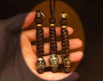 Custom Leather Keychain Lanyard with Copper Beads,Noel Gift