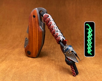Custom Spartan Paracord Keychain with Brass Bead, Glow in the Dark