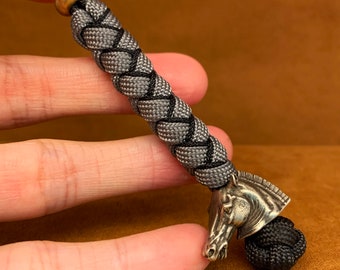 Custom Horse Keychain, 550 Paracord Lanyard, Brass Bead