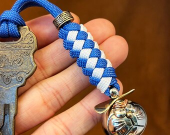 Custom Paracord Keychain: "Future Cat" Brass Bead Paracord Key Fob