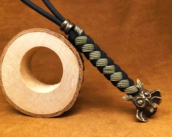 Custom Paracord Keychain, Brass Owl Bead Lanyard