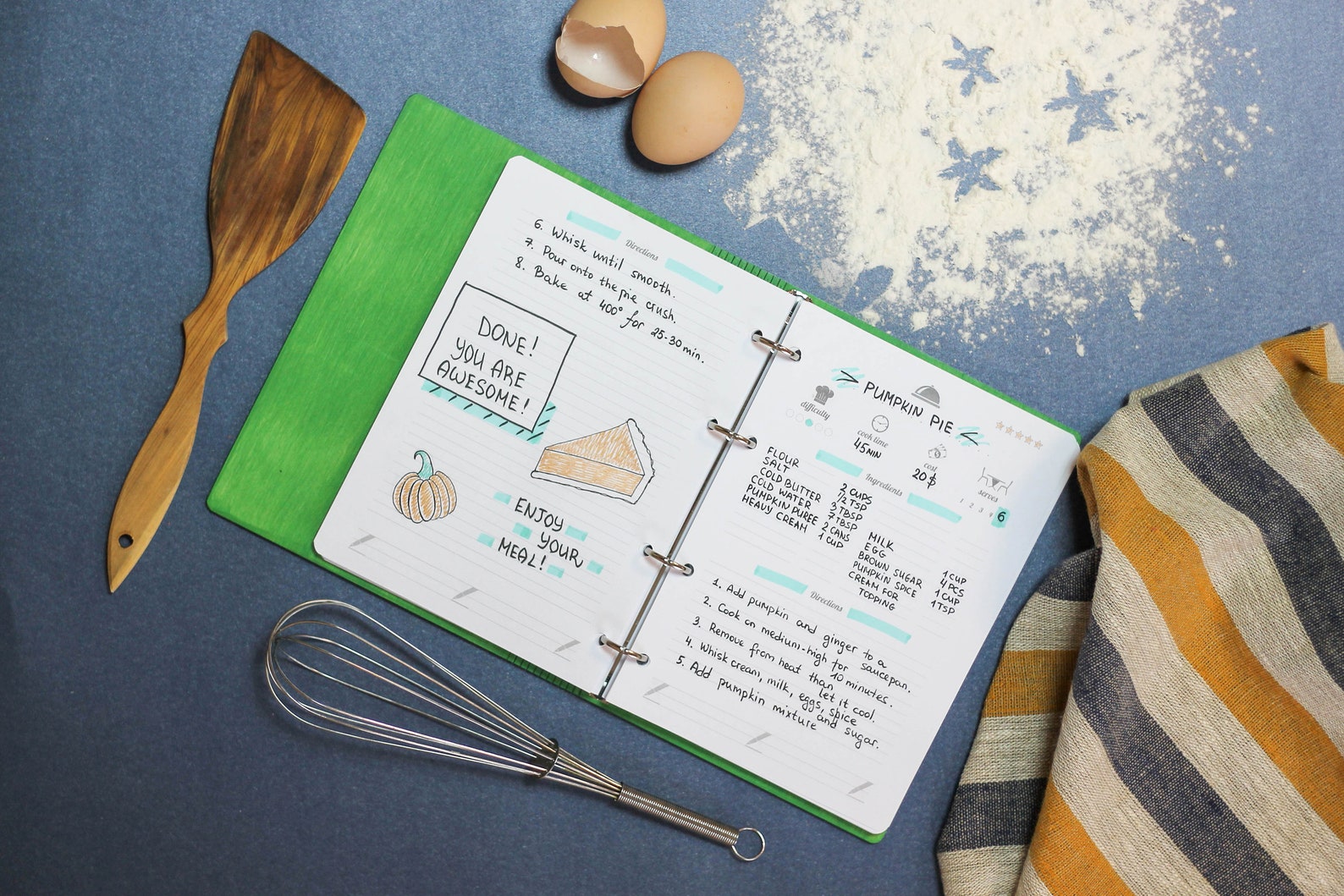 Classeur de recettes vertes en bois / Pages rechargeables du | Etsy