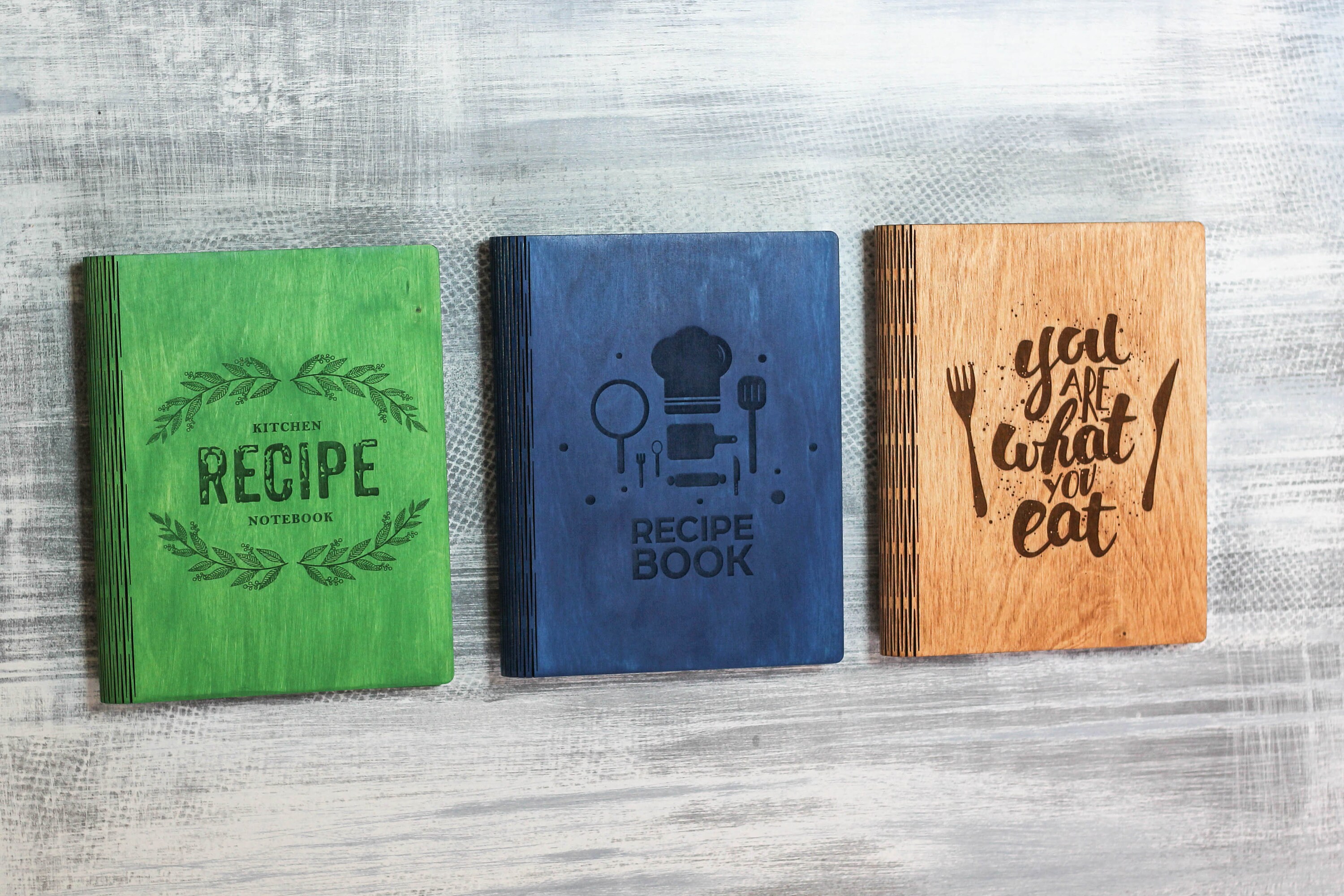 Engraved Recipe Book Binder A5 / Blue Wooden Cookbook Cover / Etsy