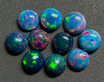 10 Ethiopian Welo Black Opal Cabochons: Round Gemstone Lot (3mm-8mm)