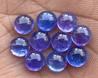 Natural Tanzanite Cabochons – Round Blue Purple Tanzanite Stones, Smooth Polished Loose Gem Lot-10 Pieces