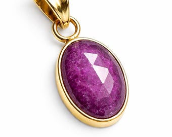 Natural Ruby Rose cut Gemstone Gold Pendant Necklace Handmade Jewellery