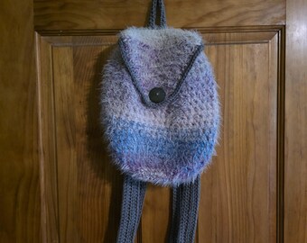 Crochet Mini Backpack Purse: Fuzzy Yarn, Cottagecore Lined