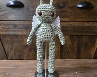 Crochet Pixie Doll: Green Acrylic Yarn, Glitter Wings