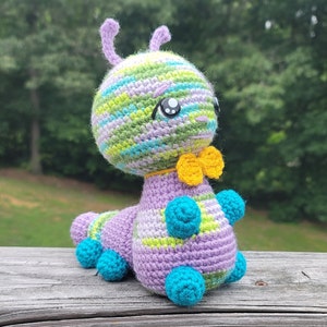 Crochet Caterpillar Plush: Purple Amigurumi Bug with Bowtie