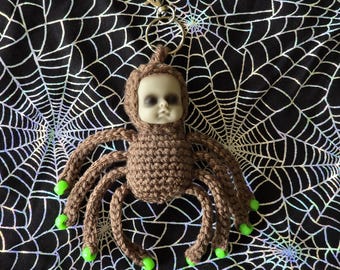 Crochet Spider Keychain: Sparkly Brown Amigurumi Bag Charm