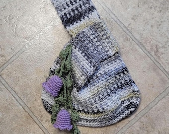 Crochet Japanese Knot Bag: Cotton Mosu Bag with Purple Flowers