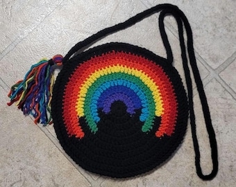 Crochet Rainbow Crossbody Bag: Lined Shoulder Purse with Tassel