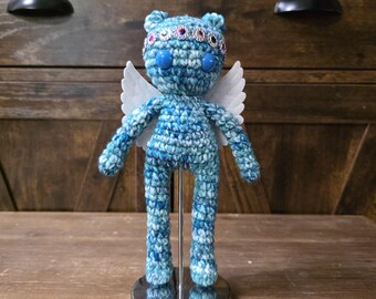 Crochet Pixie Doll: Blue Variegated Yarn, Glitter Wings