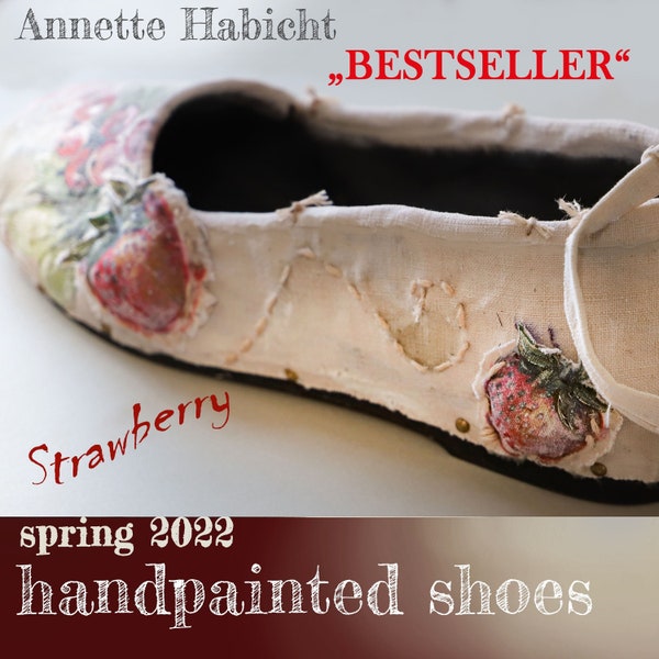 Chaussures, en lin historique et fraises et groseilles peintes à la main. Unique!