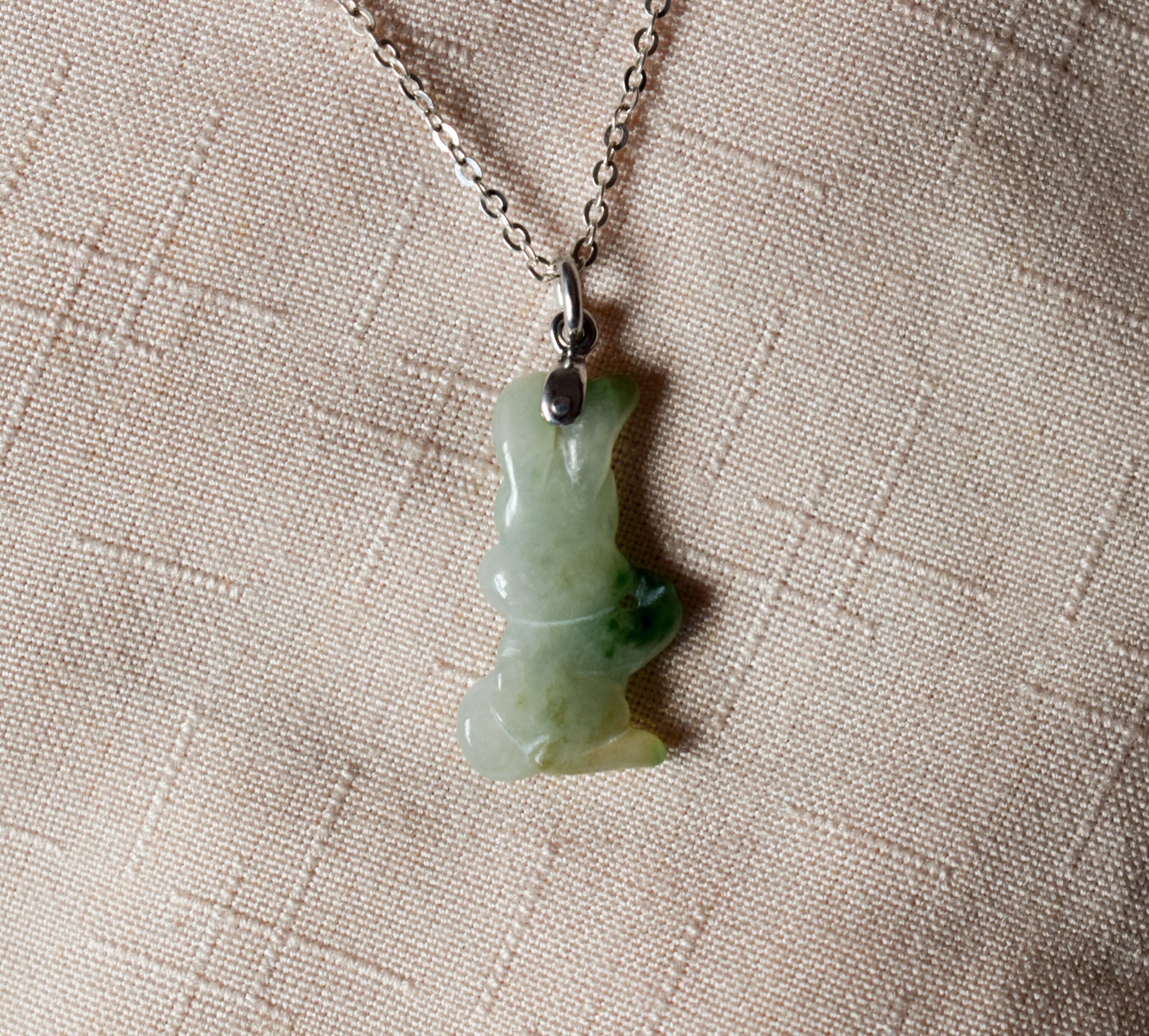 Vintage natural jade rabbit pendant necklace One of a kind Etsy