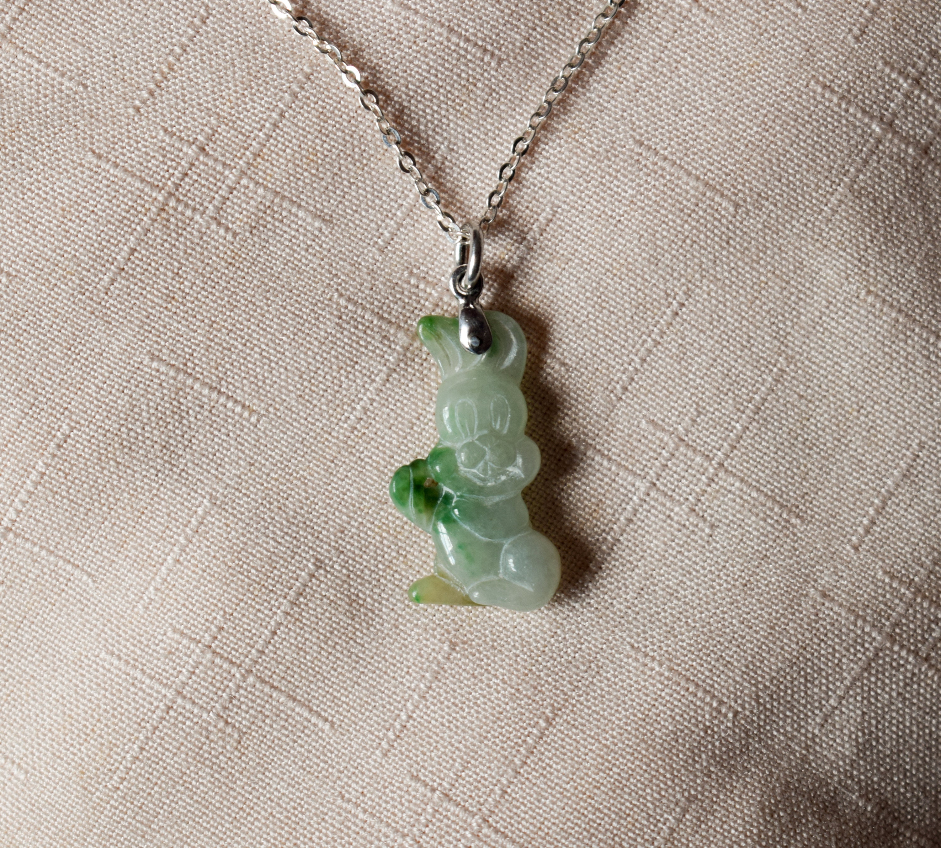 Vintage natural jade rabbit pendant necklace One of a kind Etsy