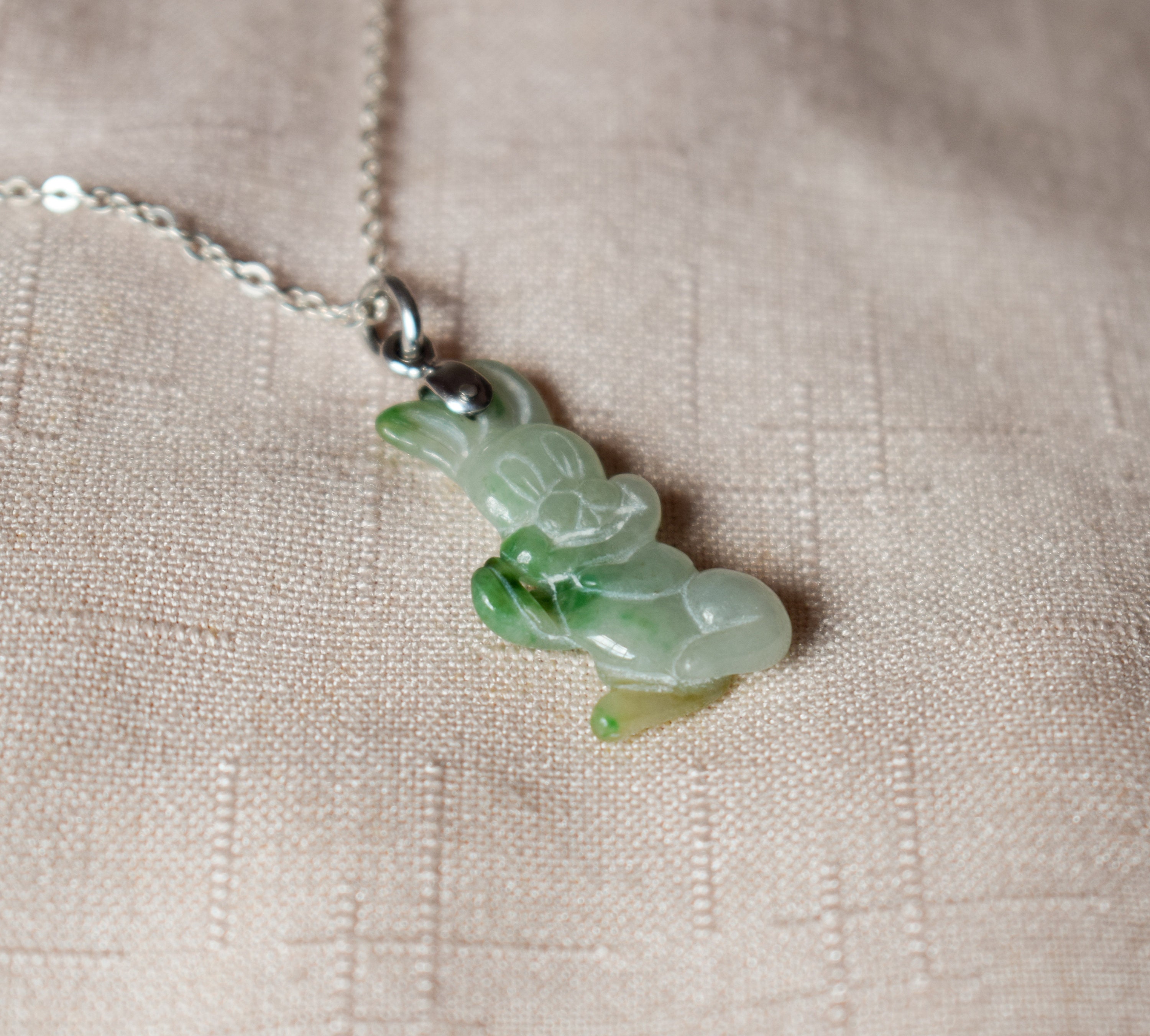 Vintage natural jade rabbit pendant necklace One of a kind Etsy