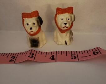 Mugsy Dogs with Orange Bows Salt and Pepper Shakers