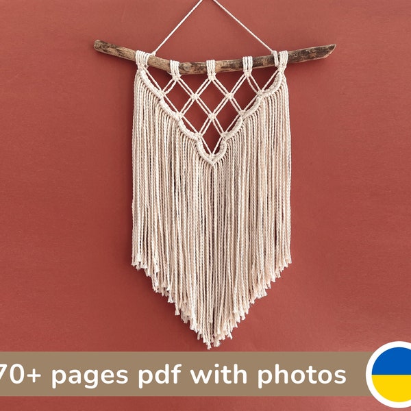 Easy Macrame Pattern PDF, Small Wall Hanging for Beginners, Step by Step Macrame Tutorial with photos, instructions Small Macrame