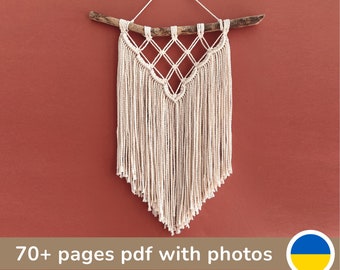 Easy Macrame Pattern PDF, Small Wall Hanging for Beginners, Step by Step Macrame Tutorial with photos, instructions Small Macrame