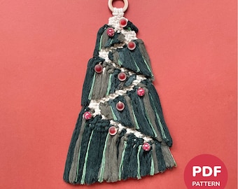 マクラメクリスマスツリーの型紙PDF、初心者向けマクラメクリスマスオーナメントの作り方チュートリアル、DIYクリスマス壁飾り、クリスマスデコレーション