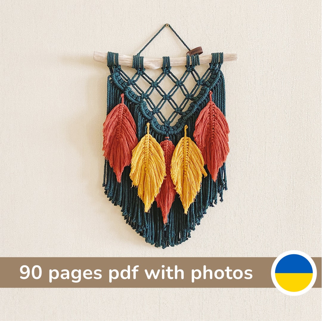 PDF Pattern Macrame Wall Hanging With Colourful Leaves, Beginner ...
